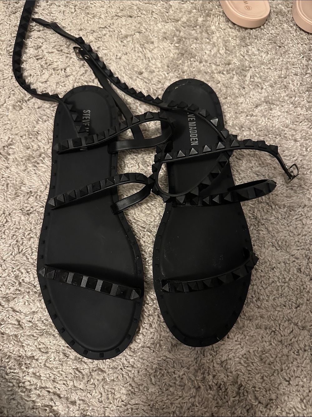 Steve Madden Black Pyramid Stud Gladiator Sandals